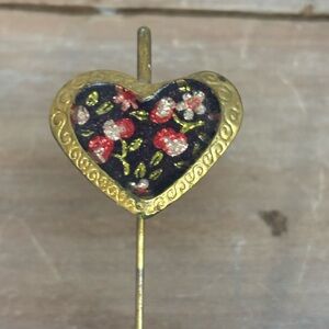 Vintage Cloisonne Enamel Metal Heart Floral
 Bookmark